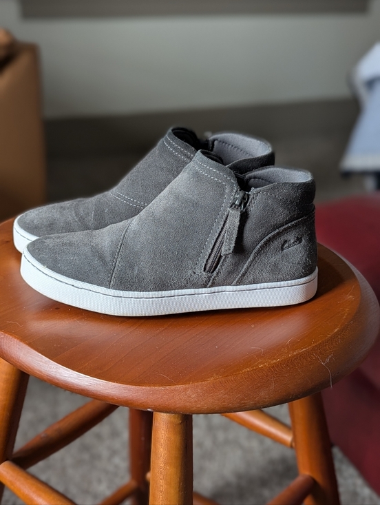 Clarks Shoes - Clarks Grey Suede Slip-On Sneaker Booties